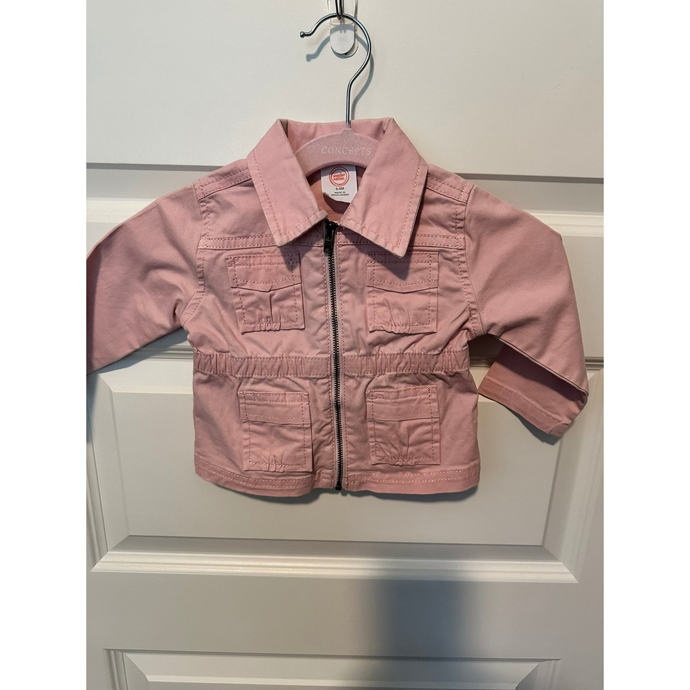 Wonder Nation Pink Cargo Jacket 6-9 Months Full Zip Twill Utility Coat